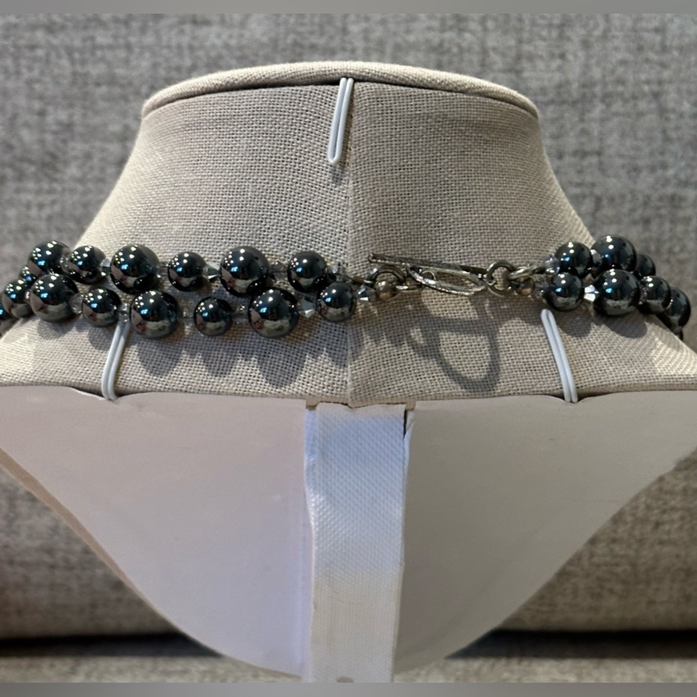 Double layer gray beads with rhinestone & Aurora Borealis spacers. Gorgeous - Picture 5 of 6